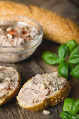 Homemade pate with pine nuts and herbs