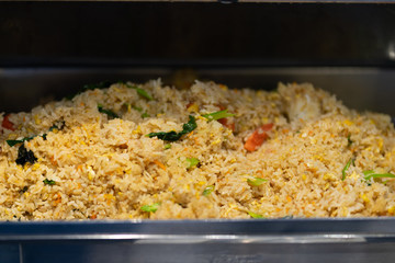 Chinese food, roasted pork and egg fried rice