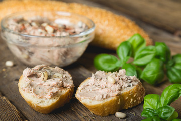 Homemade pate with pine nuts and herbs