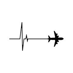 Heartbeat whith airplane. vector illustration