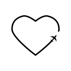 heart with an airplane isolated on white background. vector illustration