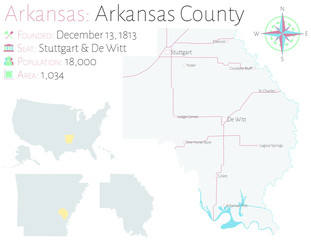 Large and detailed map of Arkansas county in Arkansas, USA