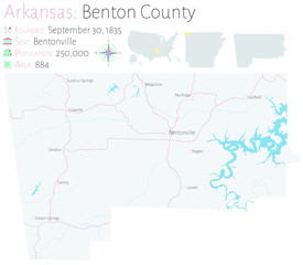 Large and detailed map of Benton county in Arkansas, USA