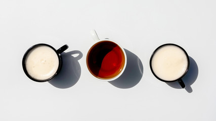 Top view line of cups of coffee