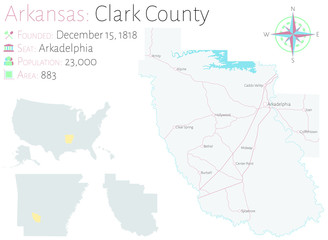 Large and detailed map of Clark county in Arkansas, USA