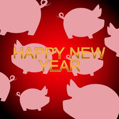  Abstract festive red background with pink piglets