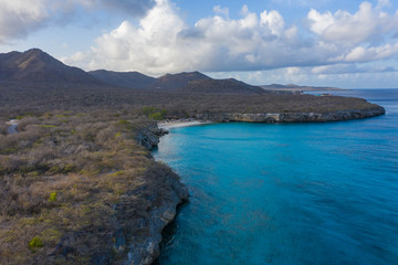 Aerial view over beach Klein Knip on the western side of  Curaçao/Caribbean /Dutch Antilles