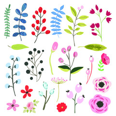 Floral Pattern with Flowers and Leaves Doodle Design.