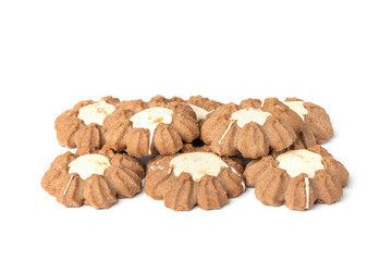 Fototapeta na wymiar Chocolate shortbread cookies isolated on white background.