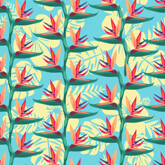 pattern with Bird of paradise flower tropical plant exotic flowers