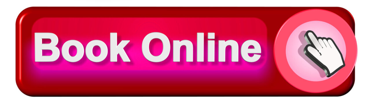 book online button red text and moouse hand pointer - 3d rendering
