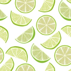 Vector cute seamless pattern with slices of fresh lime. Summer background with fresh citrus fruits. Summer illustration for design, Web, banner, bar menu, template.