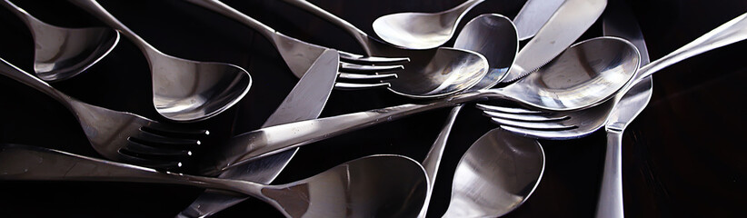 fork spoons knives background / beautiful serving tableware