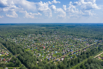 Village with a bird's eye view. Gardening.