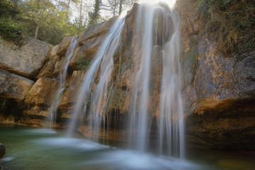 Fototapeta na wymiar Waterfalls in Catalonia: gorgs de la Cabana, Campdevanol, Girona