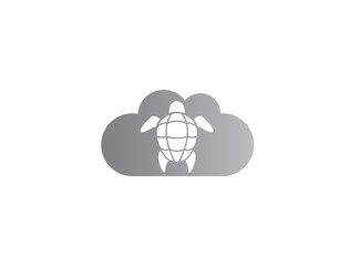 Turtle with green shell swimming for logo design illustration in a cloud shape icon