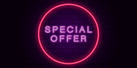 brick special offer pink purple circle neon background.