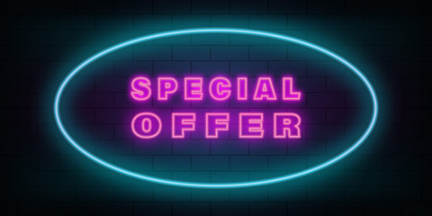 brick blue pink special offer circle neon background.