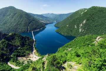 Fototapeta na wymiar Top view at amazing Piva lake in Montenegro