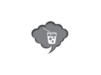 cup of juice with square ice cubes and straw logo design illustration, icy cocktail in chat icon
