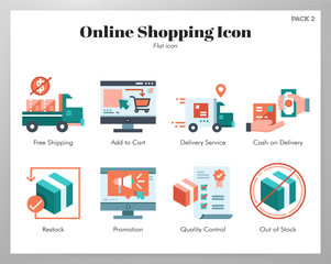 Online shopping icons flat pack