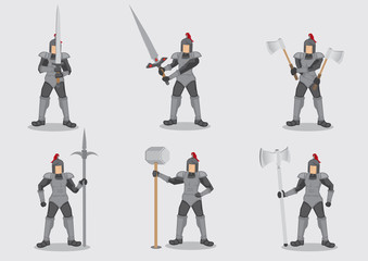 Medieval Knight Warrior in Amour Vector Character Set