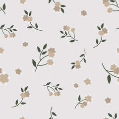 Folk flowers seamless vector repeating background pink an beige. Small florals pattern. Dirndl, Trachtenstoff, Tracht