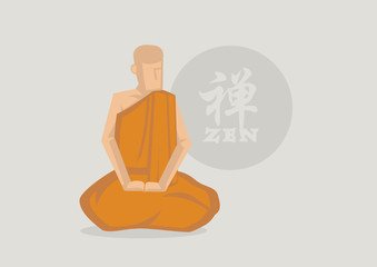 Buddhist Monk Zen Meditation Vector Illustration