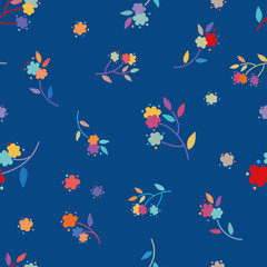 Fototapeta na wymiar Folk flowers seamless vector repeating background colorful. Small florals pattern. Dirnd, Trachtenstoff, Tracht