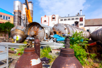Obraz premium Empty gas cylinder container, acetylene, oxygen