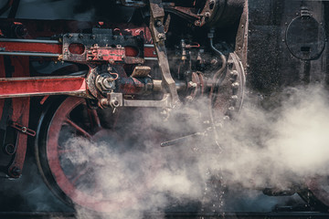 Details of the wheel mechanism of an old steam locomotive