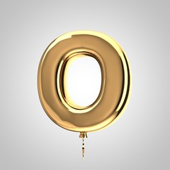 Shiny metallic gold balloon letter O uppercase isolated on white background