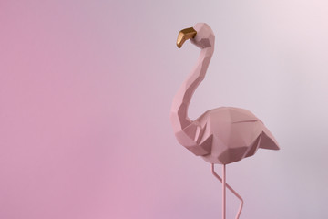 Flamingo geometric, Beautiful Romantic Concept with a Place for Text.  Pink flamingo in studio.