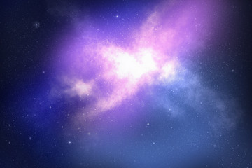 青とピンクの美しい星雲と銀河が輝く宇宙