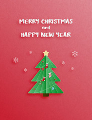 Christmas celebration and happy new year greeting or invitation card in paper cut style.
