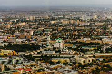 Obraz premium View of the city in Russia from a helicopter.