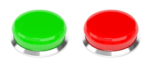 Red and green push buttons. 3d rendering illustration isolated