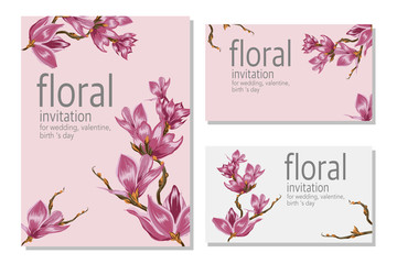 Floral business card  pink orchid 