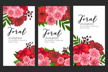 Wedding card red pink flower peony 
