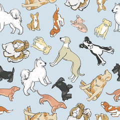 set of dog silhouettes of animals seamless pattern