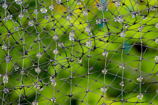 Water drops on netting by Clive Wells