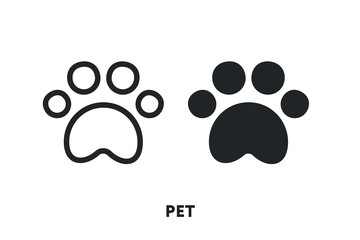 Naklejka na ściany i meble Pet Paw Cat Dog Footprint. Vector Flat Line Icon Illustration.