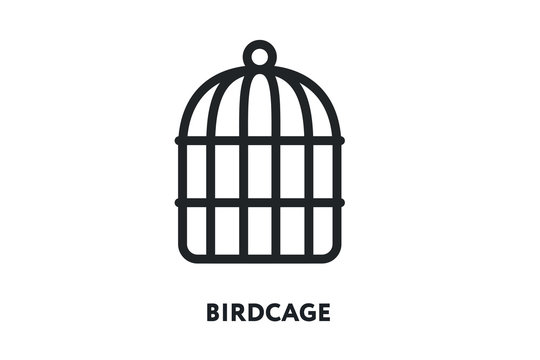 Bird Cage Vector Flat Line Icon Illustration.