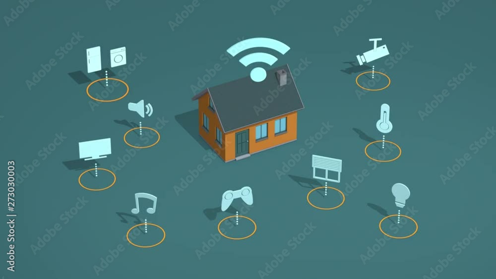 Poster smart home concept animation, remote control with, wifi, seamless loop (3d render)
