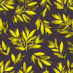 Beautiful hand painted botanical ornament for creative design of posters, cards, invitations, websites, fabric and wallpaper. Mixed media artwork. Decorative seamless pattern.