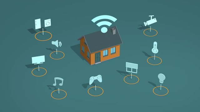 smart home concept animation, remote control with, wifi, seamless loop (3d render)