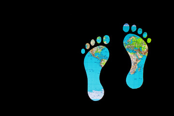 Naklejka na ściany i meble world map travel and footprints