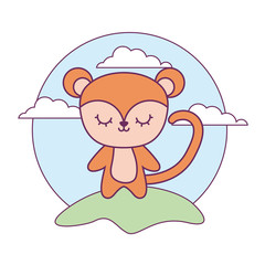 cute monkey animal in landscape natural isolated icon