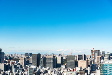 Asia business concept for real estate and corporate construction - panoramic urban city skyline aerial view under blue sky in hamamatsucho, tokyo, Japan