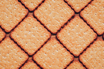 The texture of the sugar cookie cracker. Flat lay biscuit diamond.